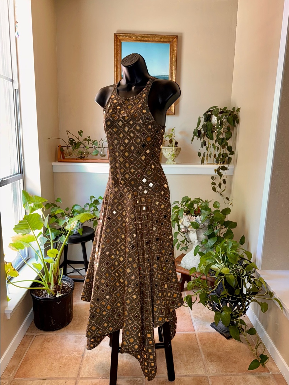 MISA Los Angeles Shirley Mirrored Tile Midi Dress